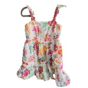 Janie & Jack Floral Ruffle Strap Dress Girls 2T white pink orange